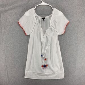J Crew Swim Coverup Wmns XXS Linen White Embroidered Sheer Tassel Dress Tunic